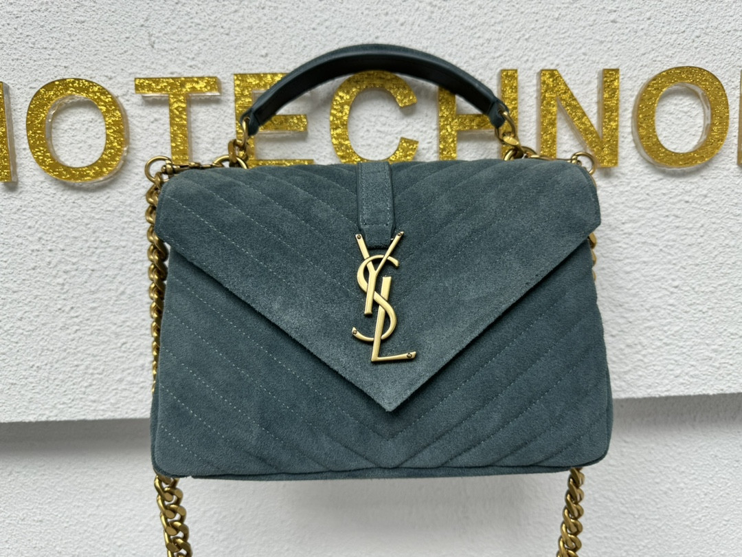 YSL COLLEGE MEDIUM IN QUILTED SUEDE blue 9.4 X 6.6 X 2.5 INCHES