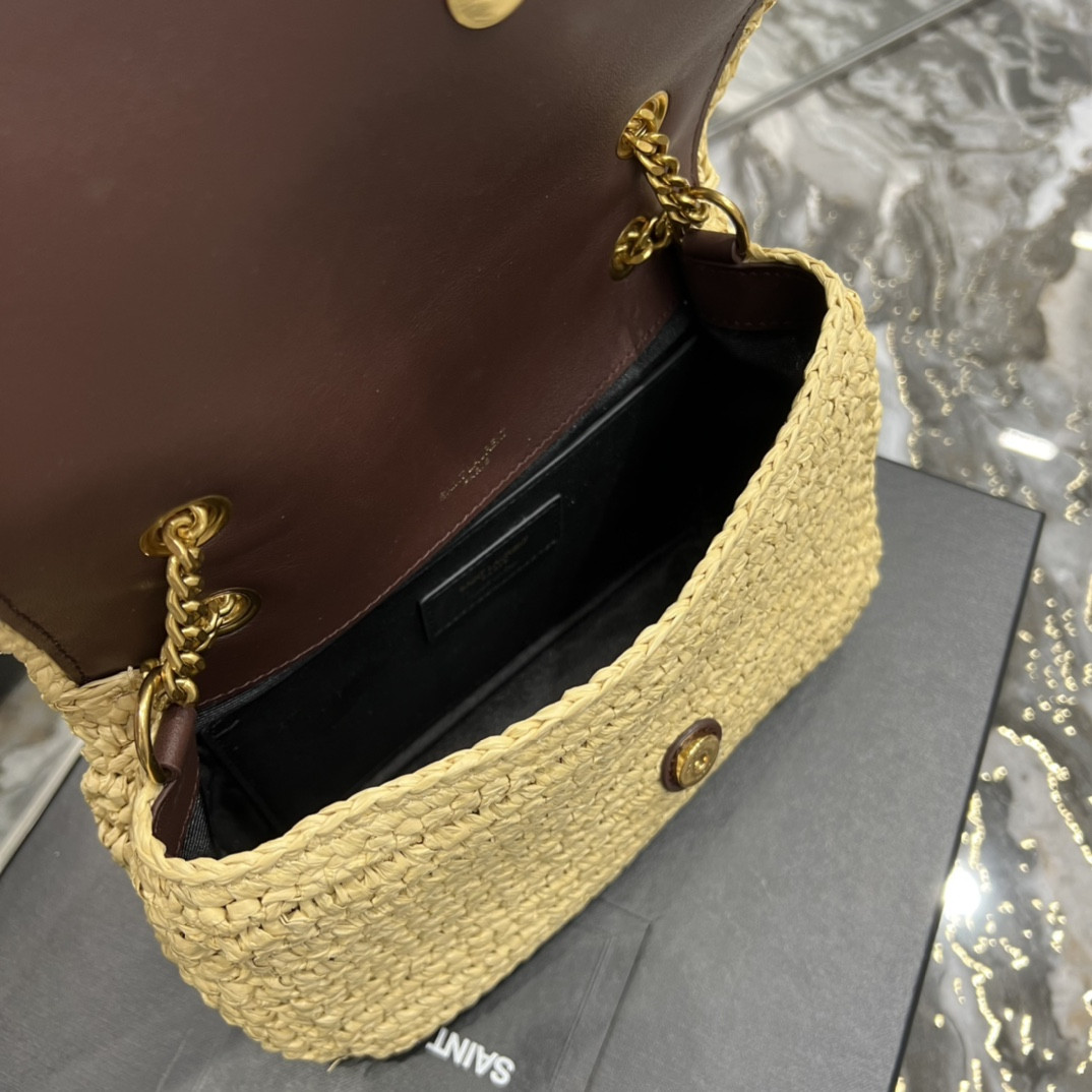 YSL NIKI CHAIN BAG IN RAFFIA AND LEATHER BEIGE 22×16.5×12 CM