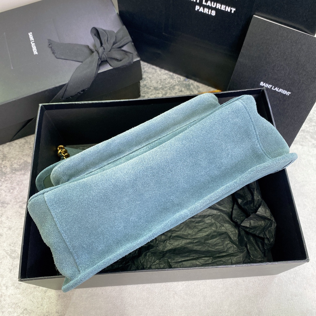 YSL NIKI MEDIUM IN SUEDE BLUE 11 X 7.8 X 3.3 INCHES
