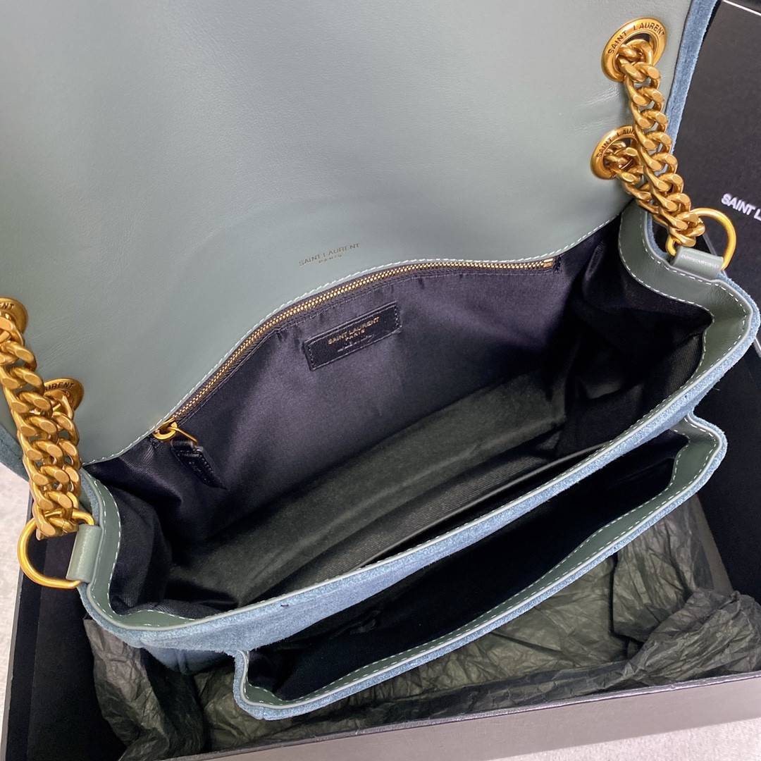 YSL NIKI MEDIUM IN SUEDE BLUE 11 X 7.8 X 3.3 INCHES