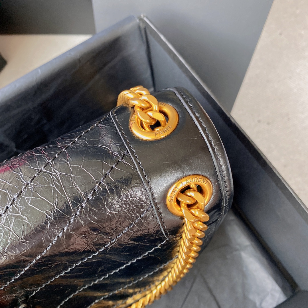 YSL NIKI MEDIUM IN VINTAGE LEATHER BLACK 11 X 7.8 X 3.3 INCHES