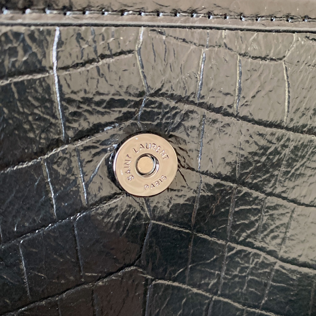 YSL NIKI BABY IN VINTAGE LEATHER BLACK SILVER 8.2 X 6 X 2.9 INCHES