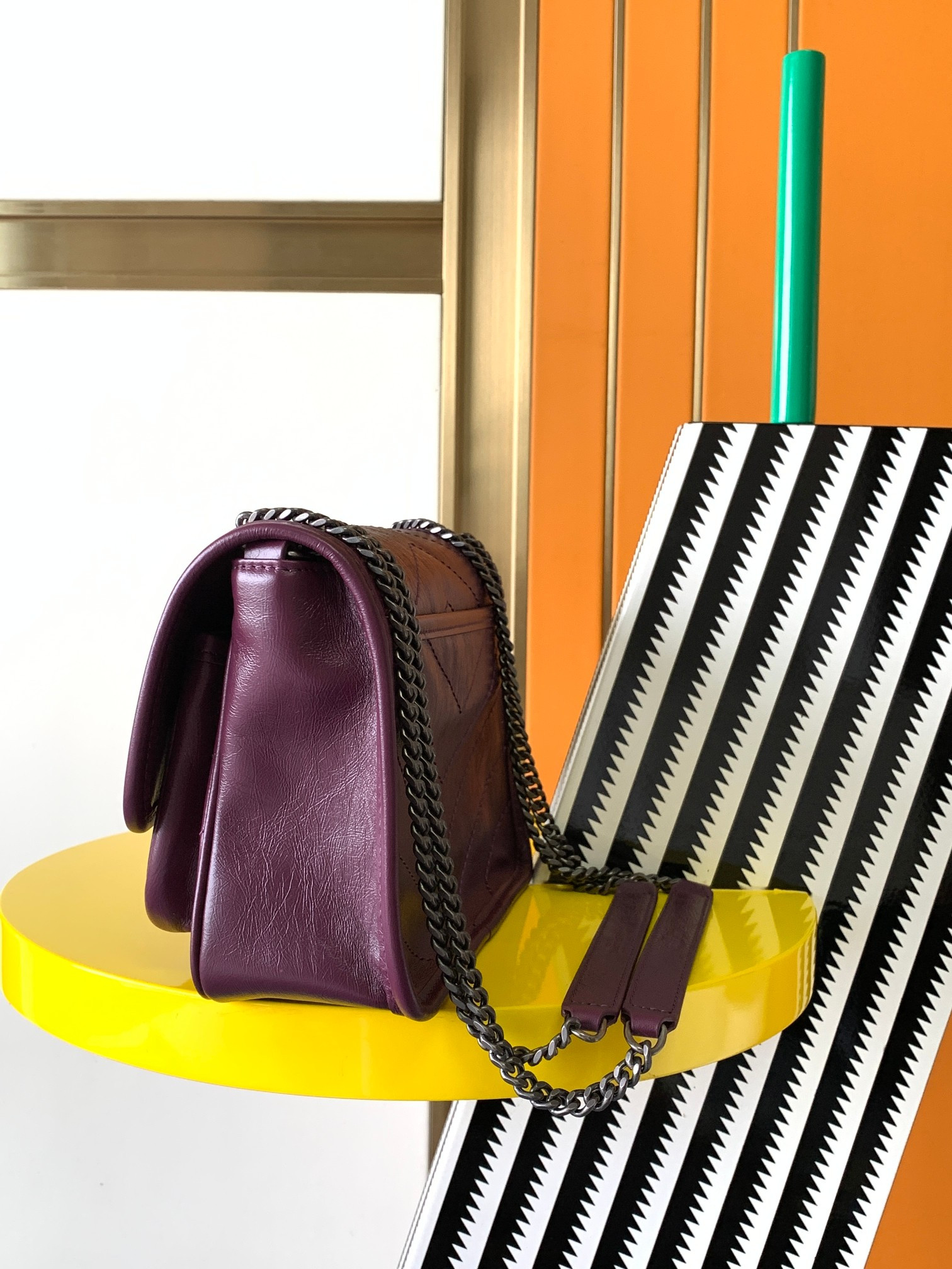 YSL NIKI BABY IN VINTAGE LEATHER PURPLE 8.2 X 6 X 2.9 INCHES