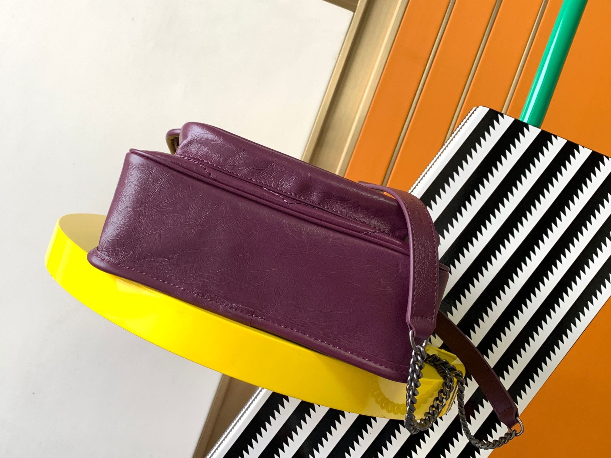 YSL NIKI BABY IN VINTAGE LEATHER PURPLE 8.2 X 6 X 2.9 INCHES