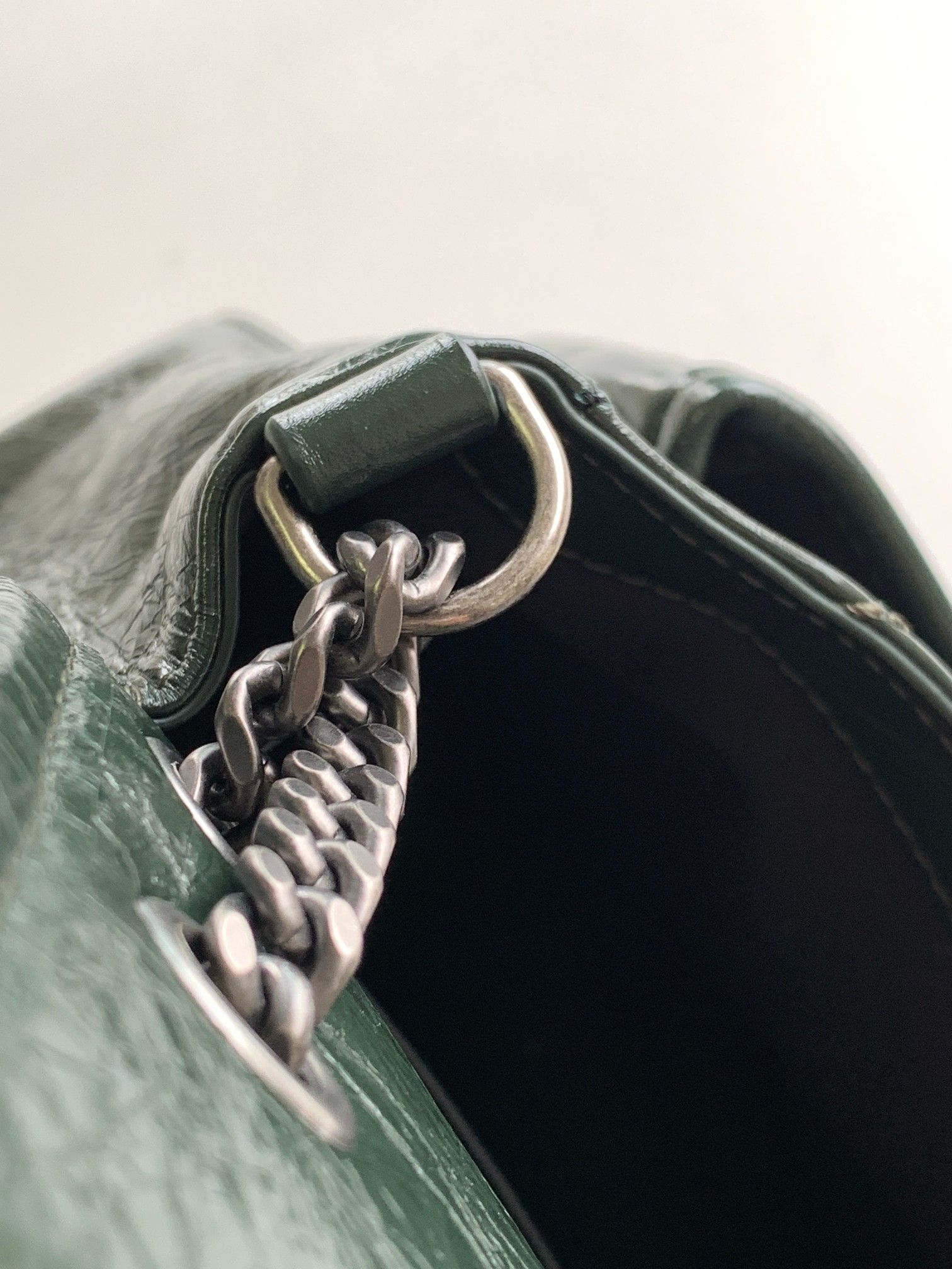 YSL NIKI BABY IN VINTAGE LEATHER DARK GREEN 8.2 X 6 X 2.9 INCHES