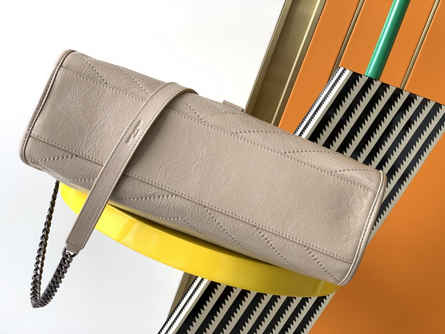 YSL NIKI SHOPPING IN VINTAGE LEATHER BEIGE 12.9 X 10.6 X 4.5 INCHES