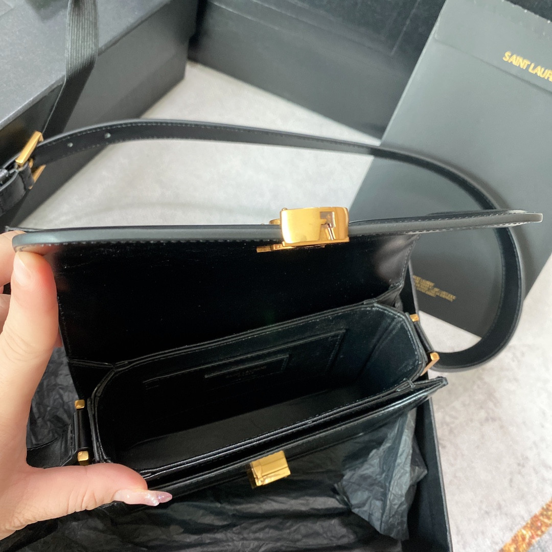 YSL SOLFERINO SMALL SATCHEL IN BOX SAINT LAURENT BLACK 7.4 X 5.1 X 1.9 INCHES