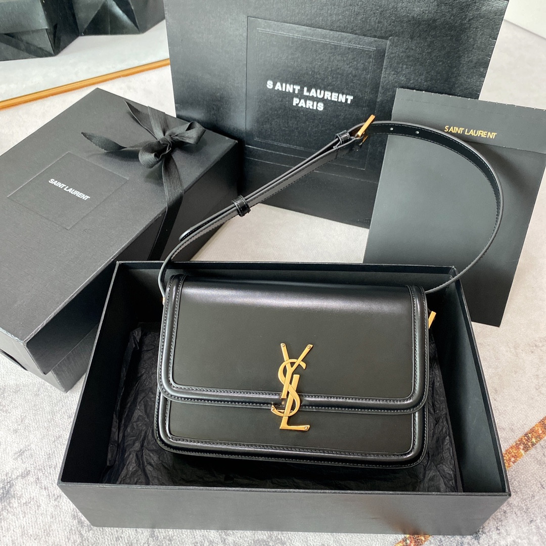 YSL SOLFERINO MEDIUM SATCHEL IN BOX SAINT LAURENT BLACK 9.1 X 6.3 X 2.4 INCHES