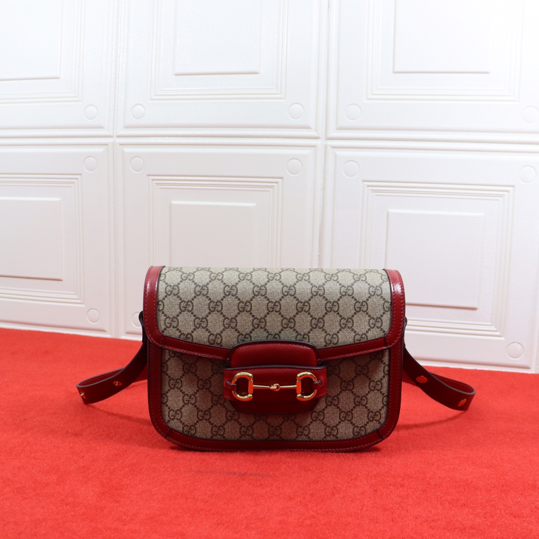 GUCCI HORSEBIT 1955 SHOULDER BAG GRAY RED 9.8"W x 7"H x 3.1"D