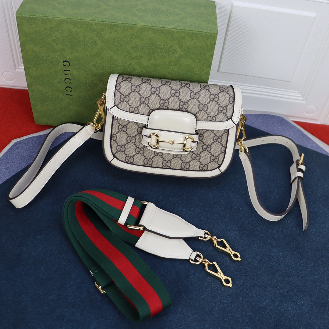 GUCCI HORSEBIT 1955 MINI BAG GRAY WHITE 8.1"W x 5.7"H x 2"D