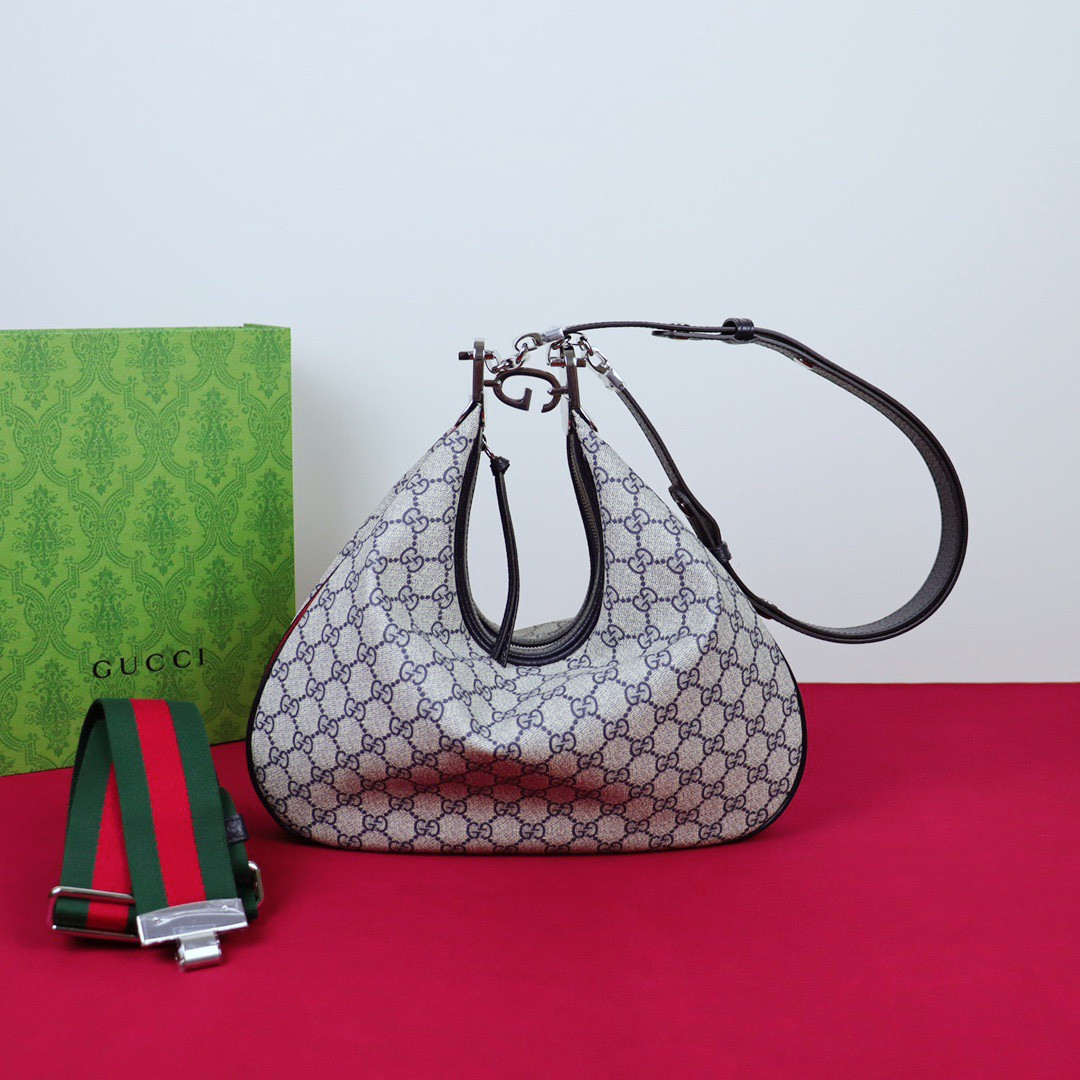 GUCCI ATTACHE MEDIUM SHOULDER BAG BEIGE BLUE 13.8″W x 12.6″H x 2.4″D