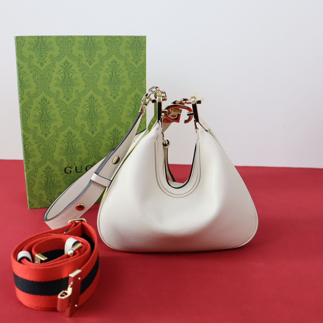 GUCCI ATTACHE SMALL SHOULDER BAG WHITE 9"W x 8.7"H x 2"D