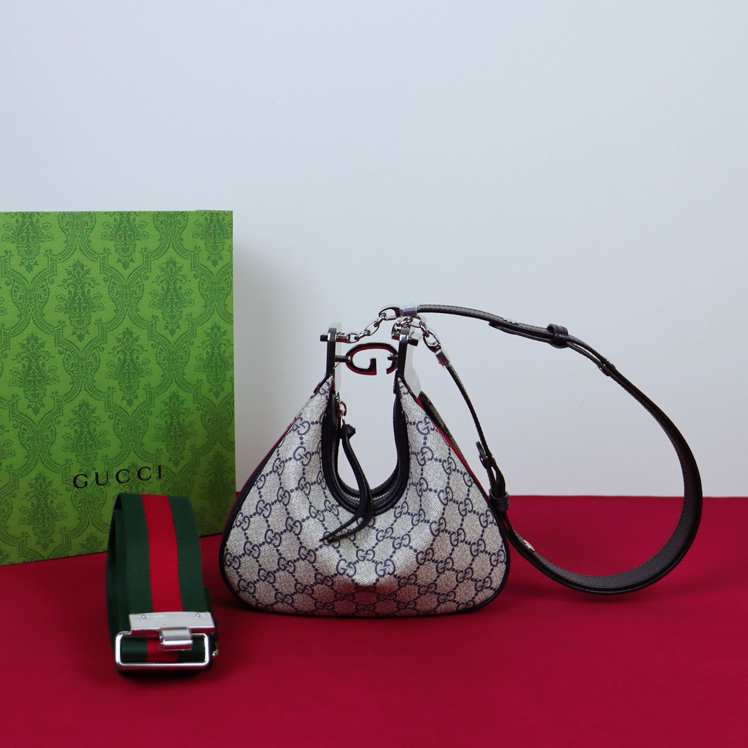 GUCCI ATTACHE SMALL SHOULDER BAG Beige and gray 9"W x 8.7"H x 2"D