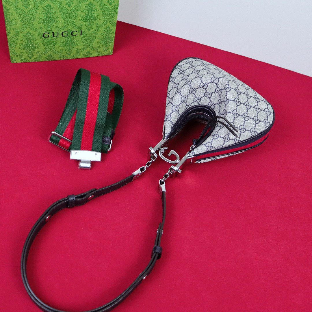 GUCCI ATTACHE SMALL SHOULDER BAG Beige and gray 9"W x 8.7"H x 2"D