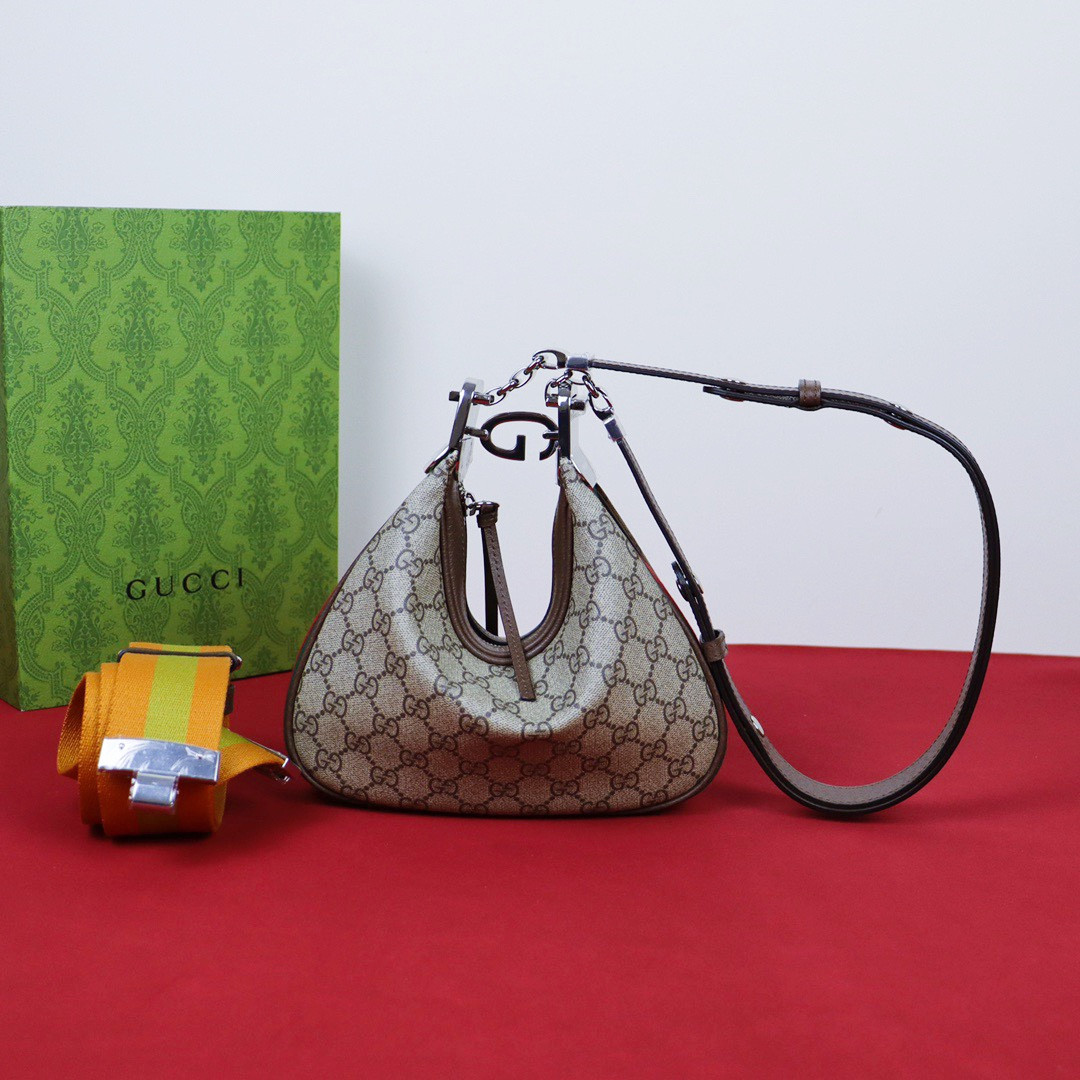 GUCCI ATTACHE SMALL SHOULDER BAG Beige and blue 9"W x 8.7"H x 2"D