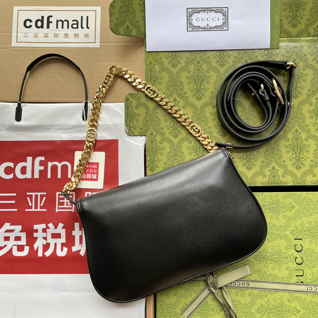 GUCCI BLONDIE SHOULDER BAG BLACK 11"W x 6.3"H x 1.6"D