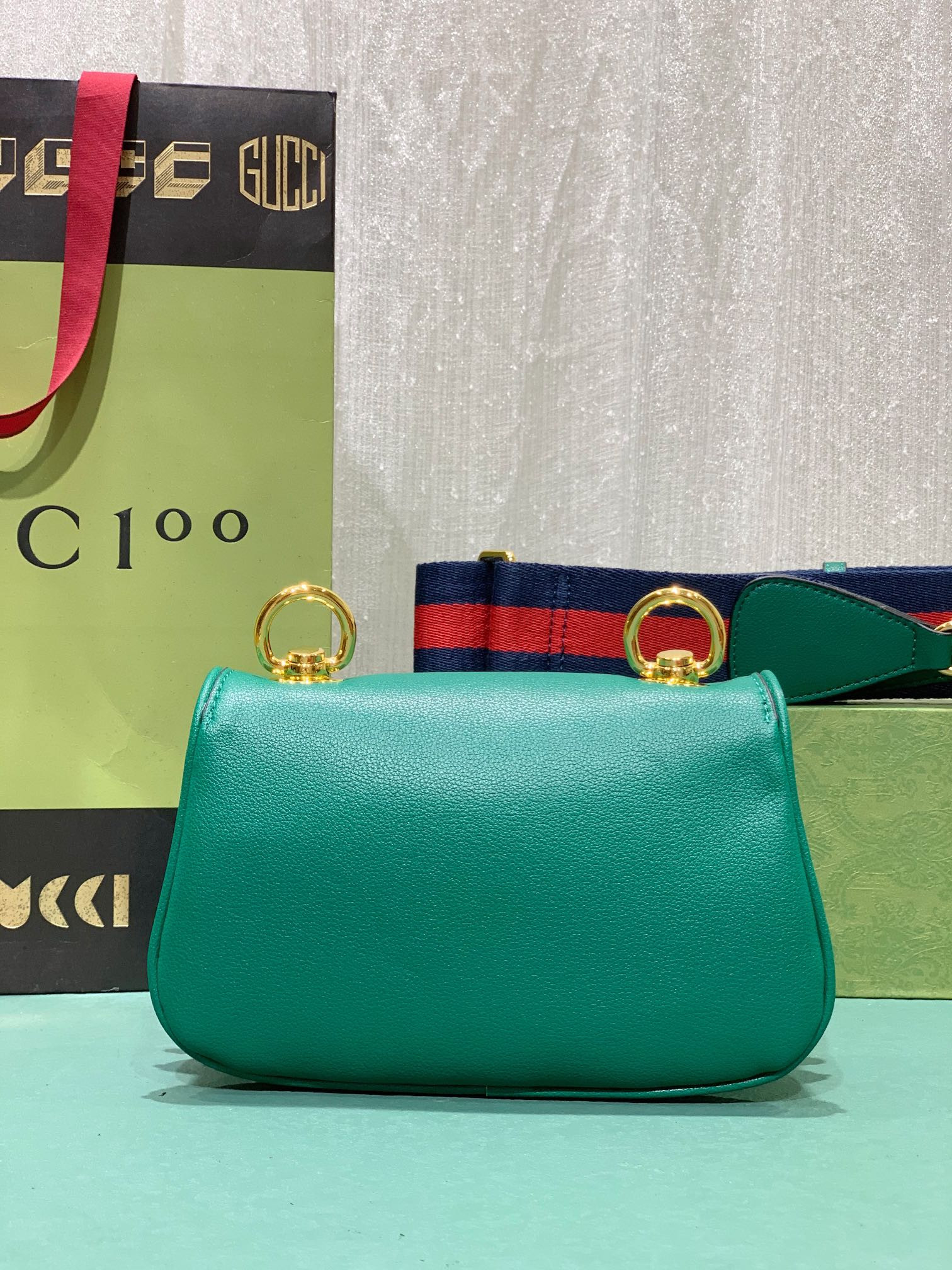 GUCCI BLONDIE MINI BAG GREEN 8.7"W x 5.1"H x 2.2"D