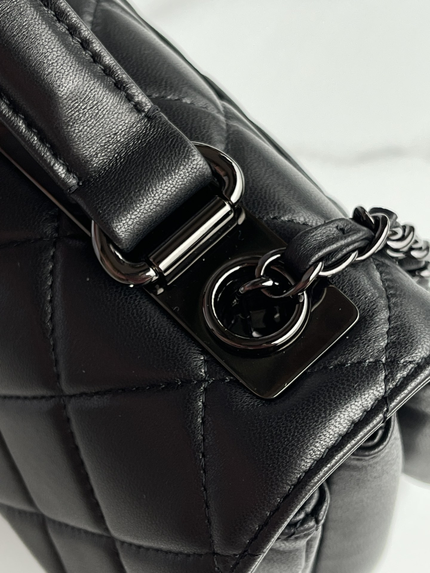 CHANEL FLAP BAG WITH TOP HANDLE BLACK 6.6 × 9.8 × 4.7 in