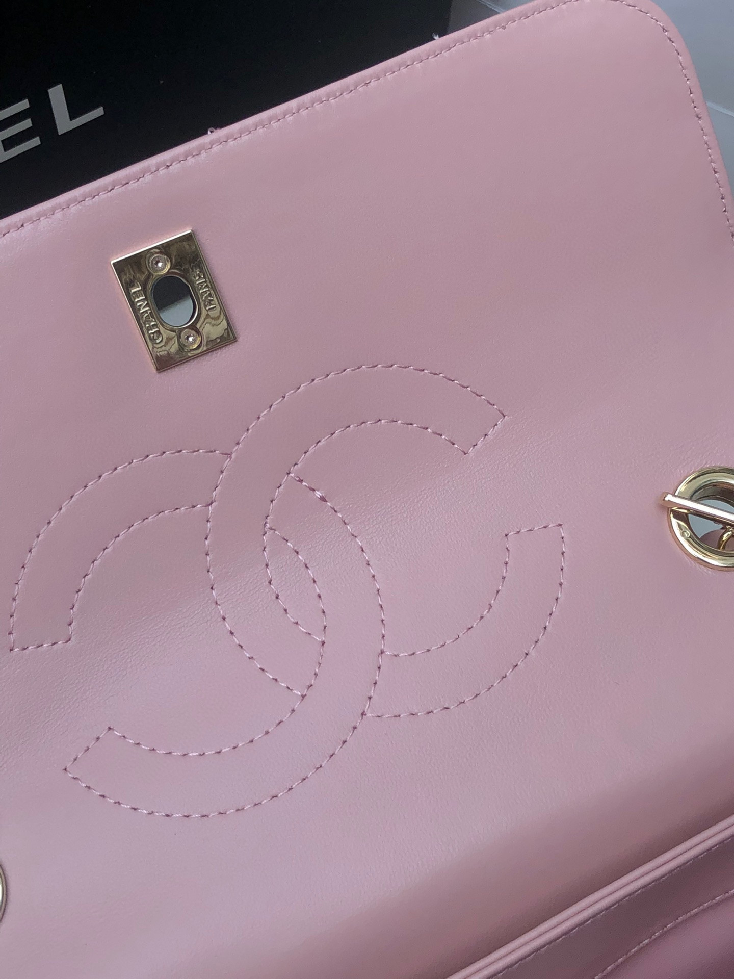 CHANEL FLAP BAG WITH TOP HANDLE PINK 6.6 × 9.8 × 4.7 in