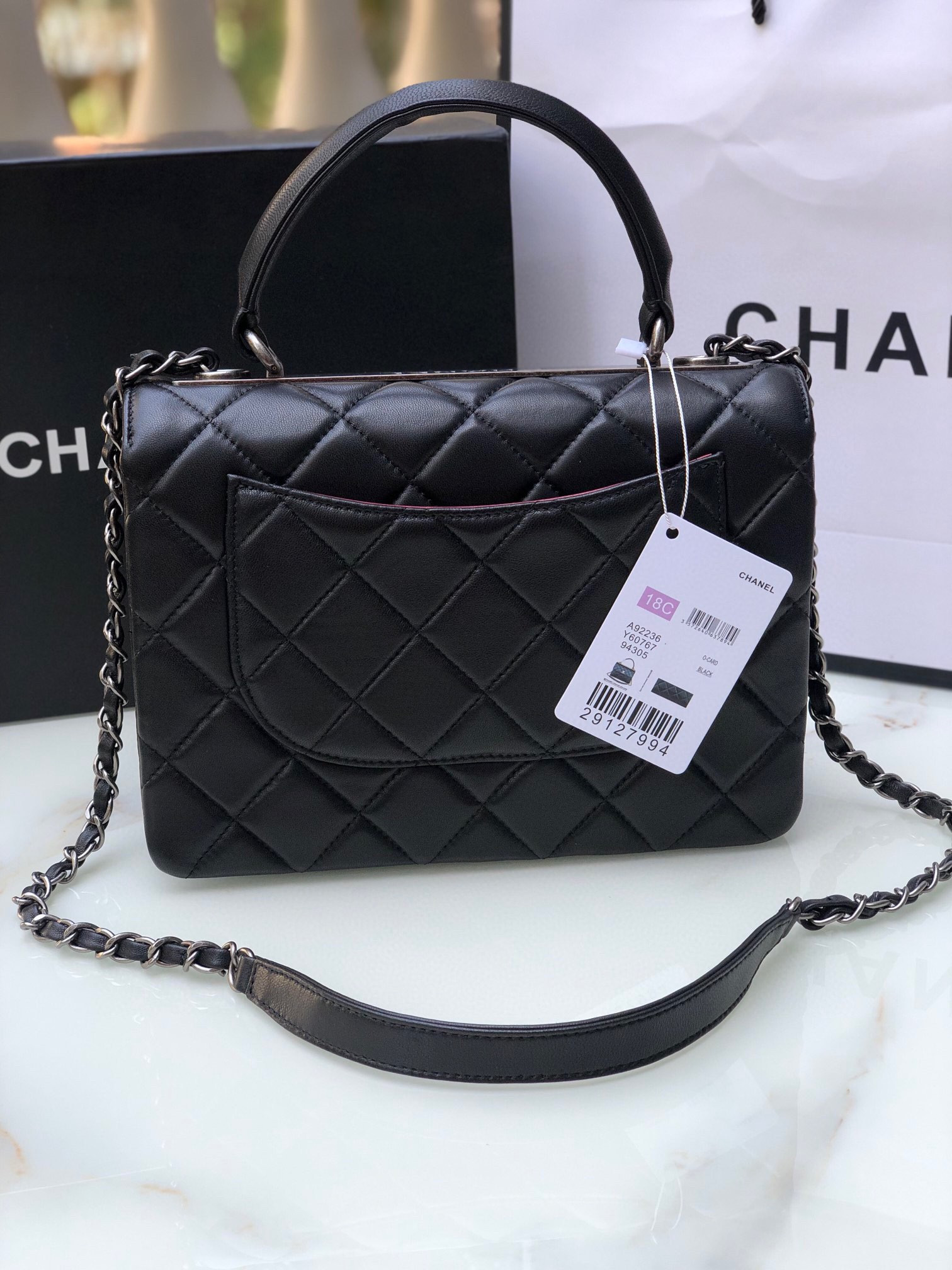 CHANEL FLAP BAG WITH TOP HANDLE 6.6 × 9.8 × 4.7 in
