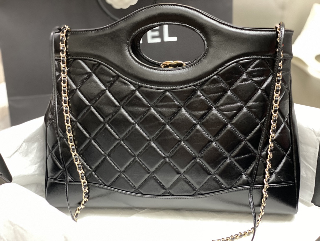 CHANEL  SHOPPING BAG Shiny Lambskin & Gold-Tone Metal Black 35x39x8cm