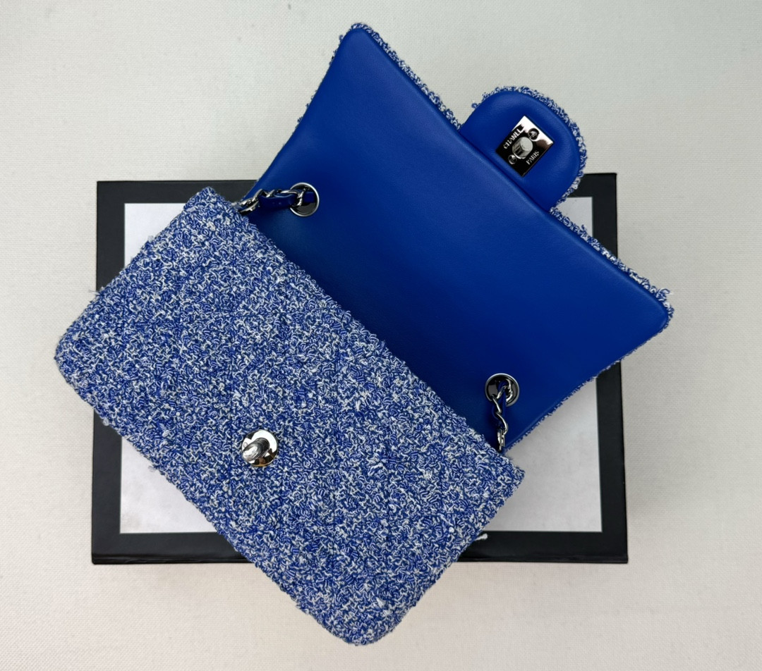 CHANEL MINI CLASSIC 11.12 HANDBAG  Tweed & Silver-Tone Metal 4.7 × 7.8 × 2.3 in