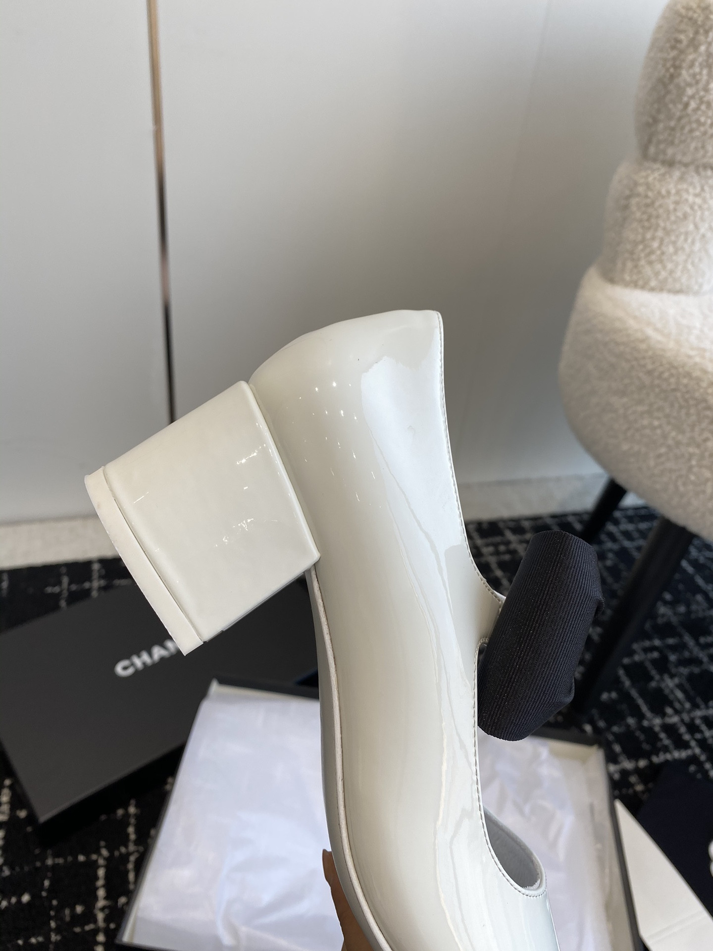 UA CHANEL MARY JANES Patent Calfskin & Grosgrain