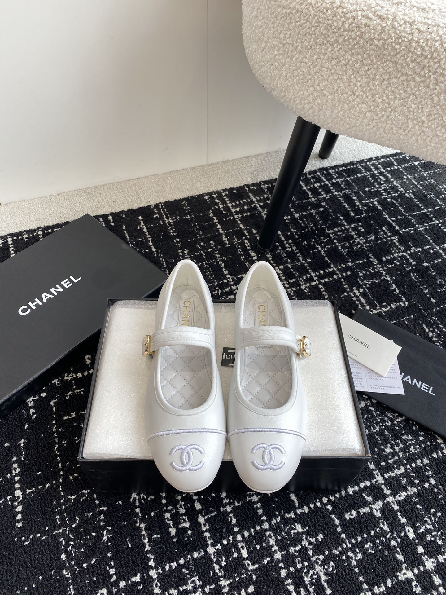UA CHANEL MARY JANES Lambskin White
