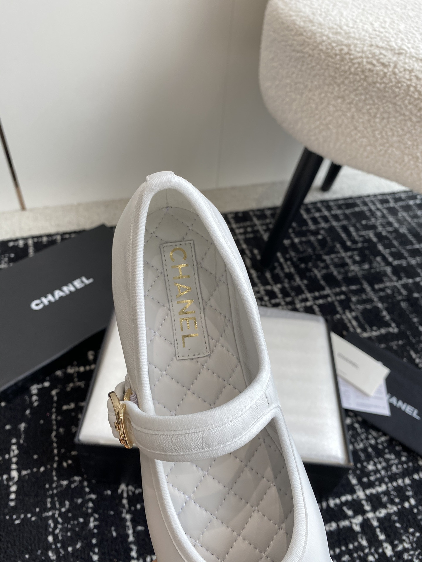 UA CHANEL MARY JANES Lambskin White
