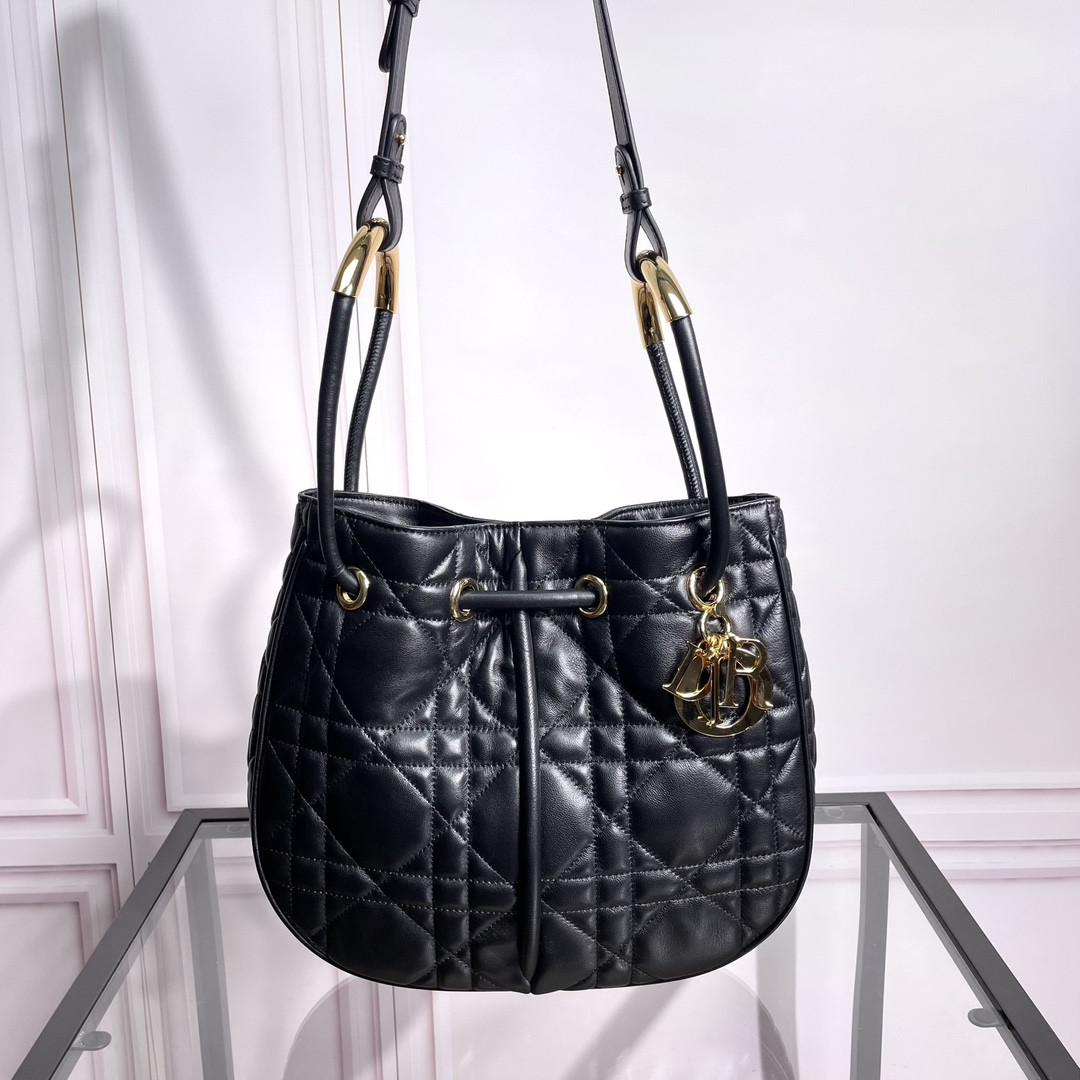Medium Dior Nolita Bag Black Macrocannage Lambskin 10.5 x 10 x 2 inches