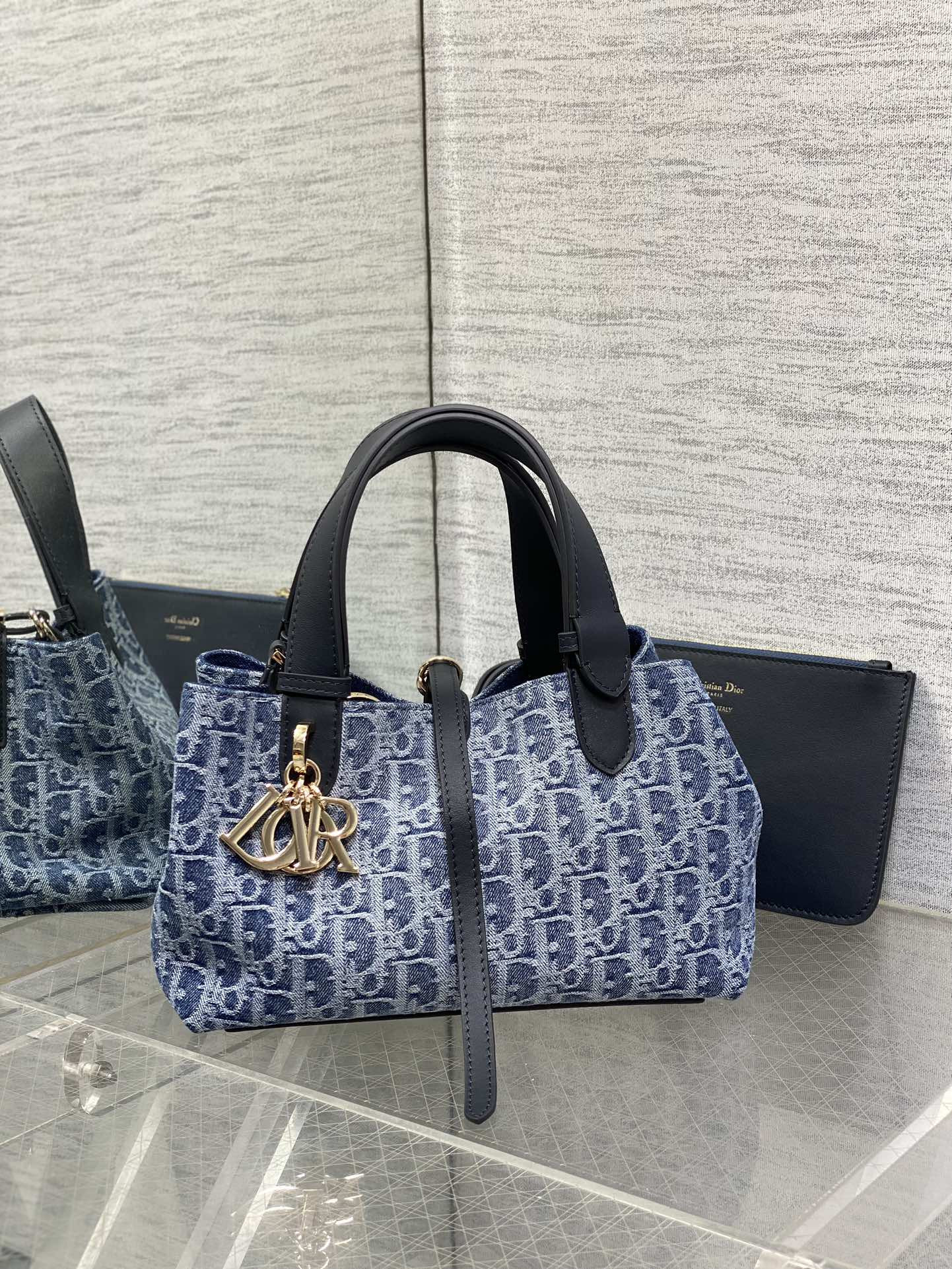 Small Dior Toujours Bag  Blue Denim Dior Oblique Jacquard 23 x15 x15cm