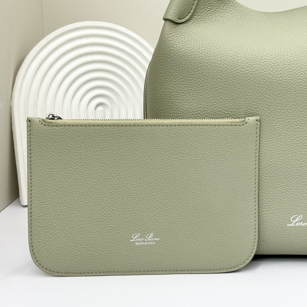 Loro Piana Large Bale Bag Grained Calfskin 24 x 20 x 27 cm