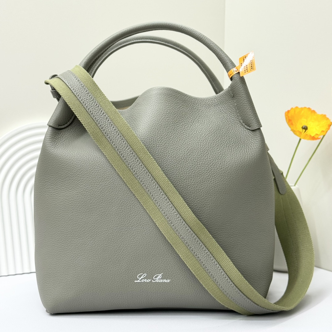 Loro Piana Large Bale Bag Grained Calfskin 24 x 20 x 27 cm