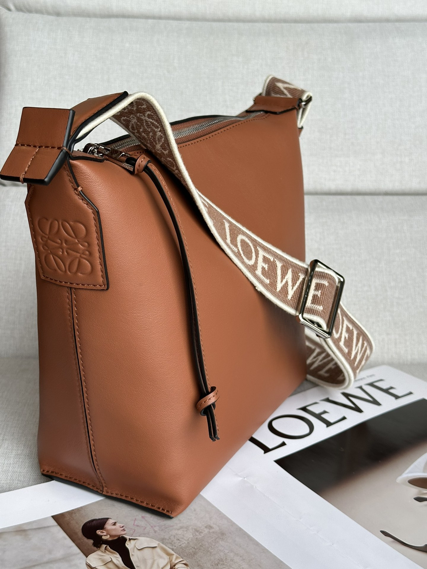 LOEWE Small Cubi crossbody bag in supple smooth calfskin and jacquard 29.5x10.5x22cm