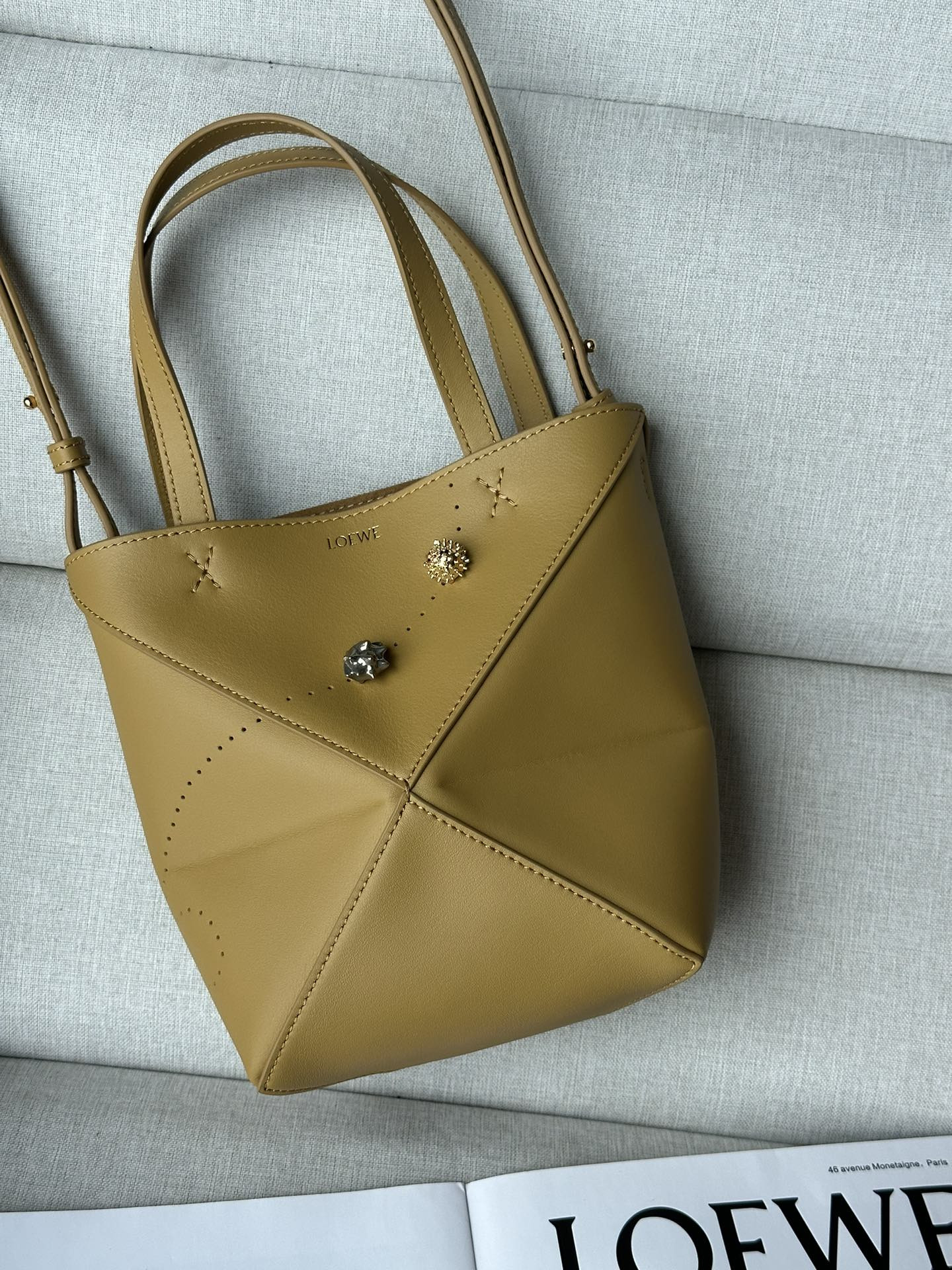LOEWE Mini Puzzle Fold tote in shiny calfskin 16.5x9.5x20cm