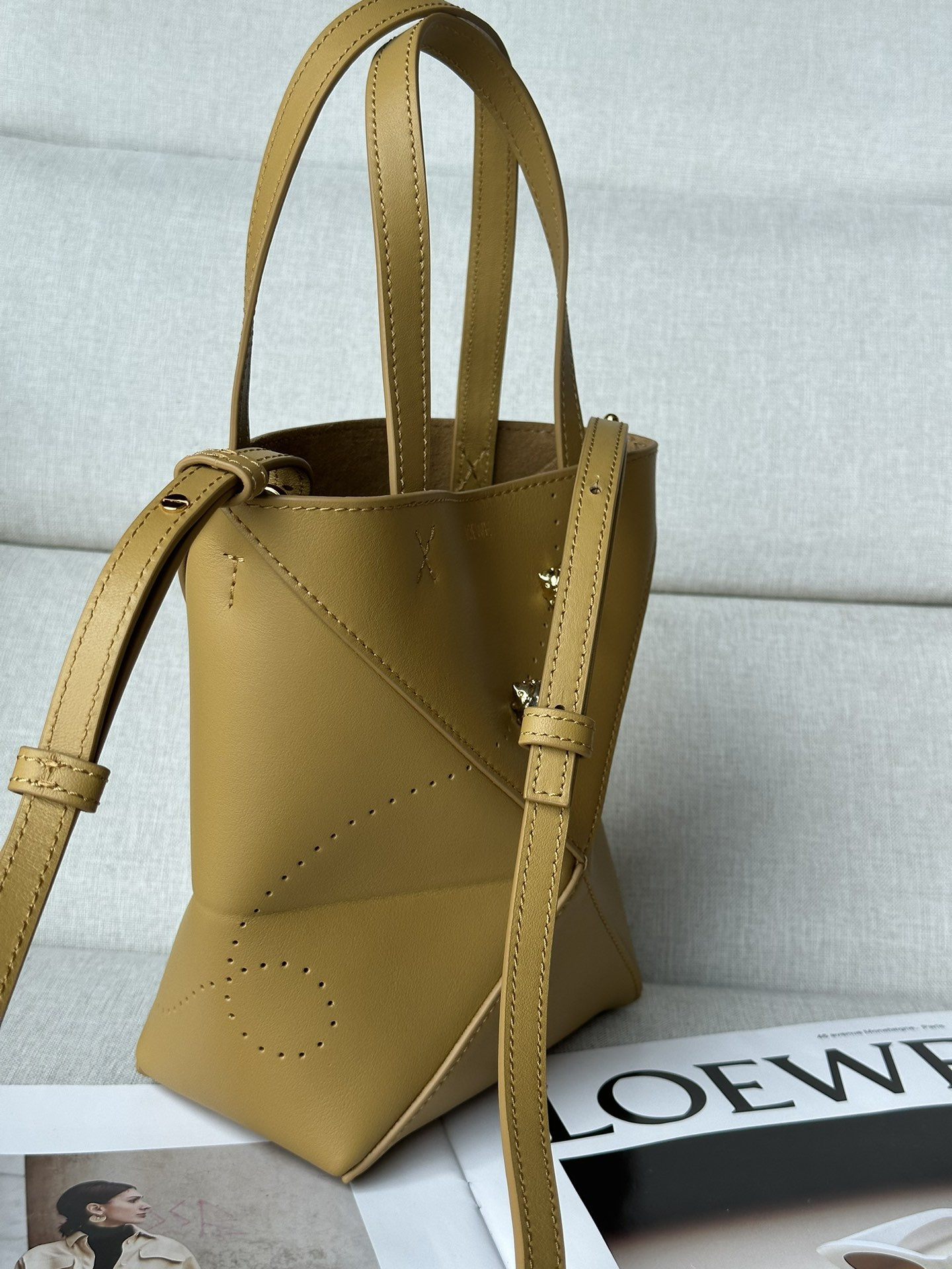 LOEWE Mini Puzzle Fold tote in shiny calfskin 16.5x9.5x20cm