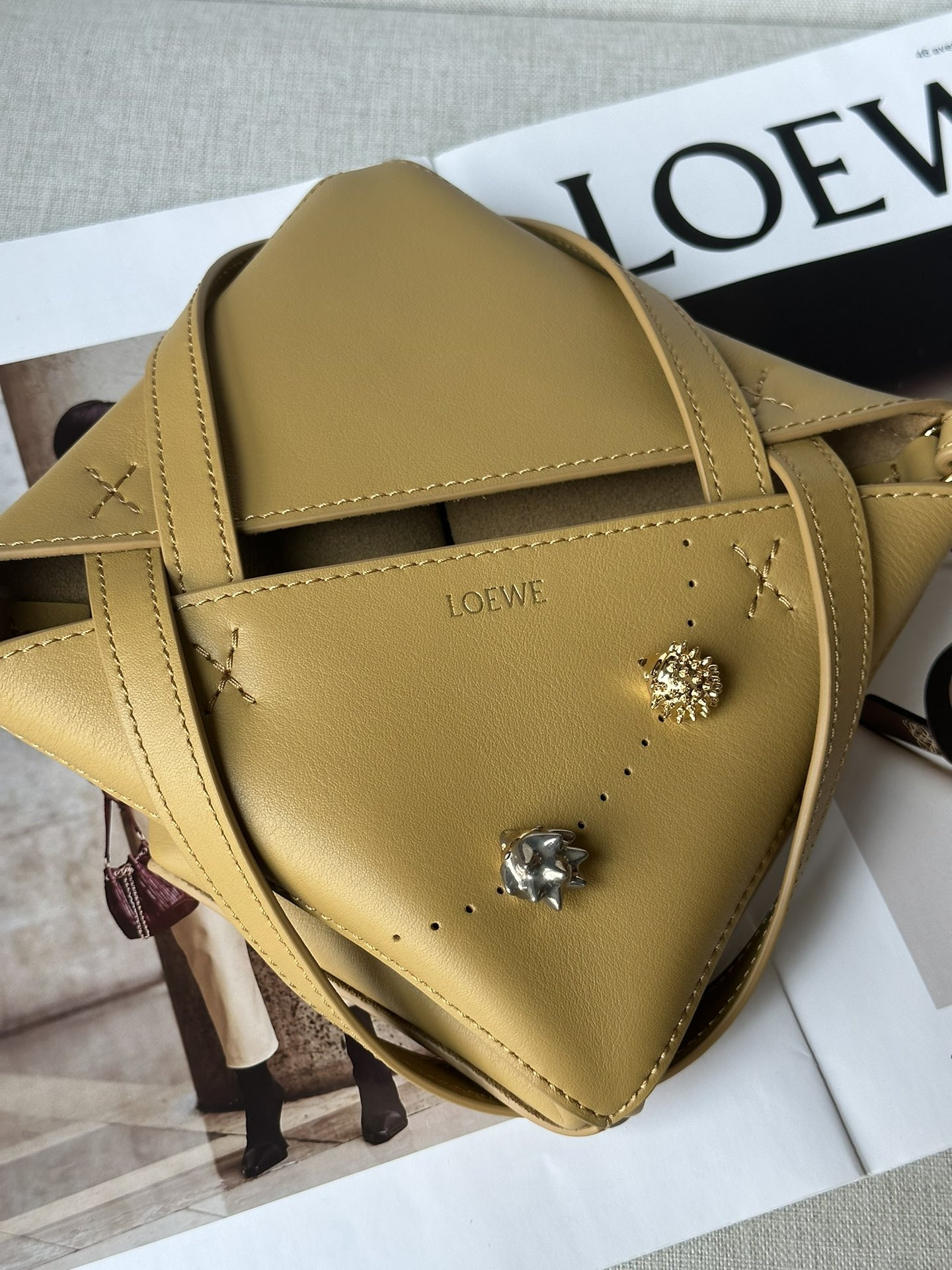 LOEWE Mini Puzzle Fold tote in shiny calfskin 16.5x9.5x20cm
