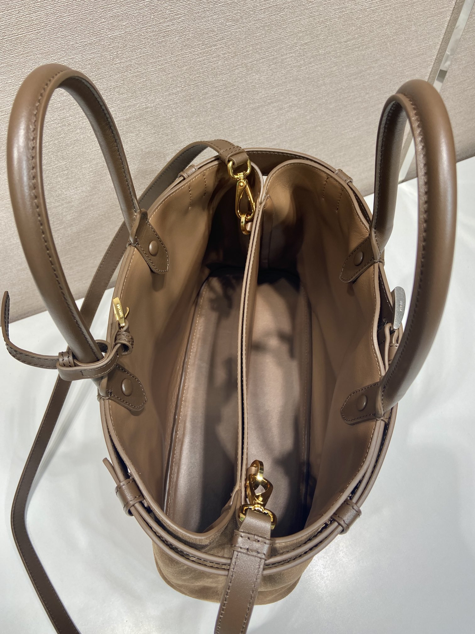 Prada Large Prada Buckle suede bag with belt 27.5x37.5x14cm