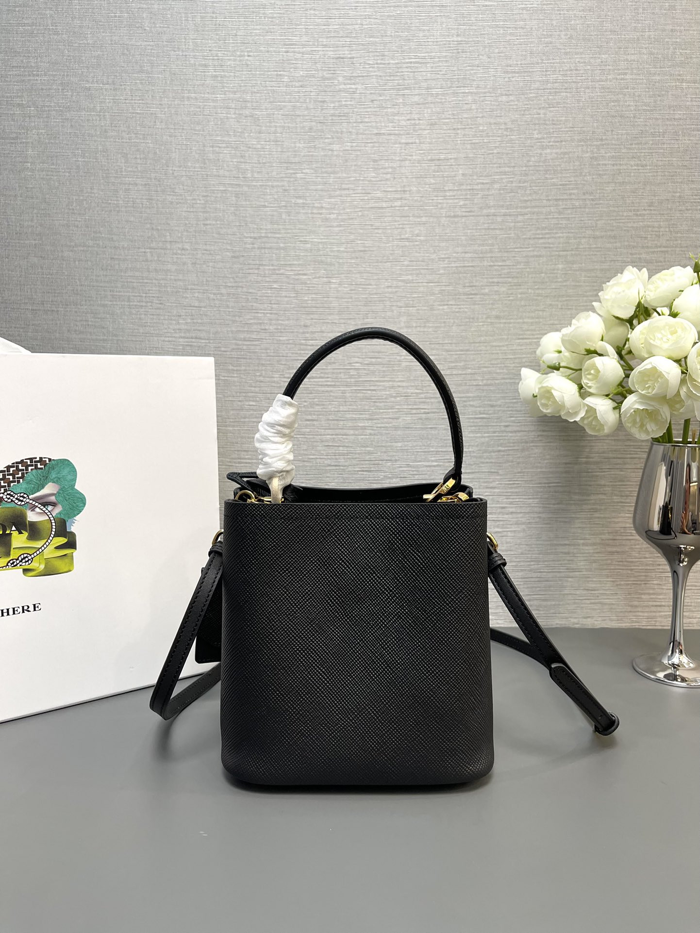 Prada Small Saffiano Leather Prada Panier Bag 18x17x10.5cm