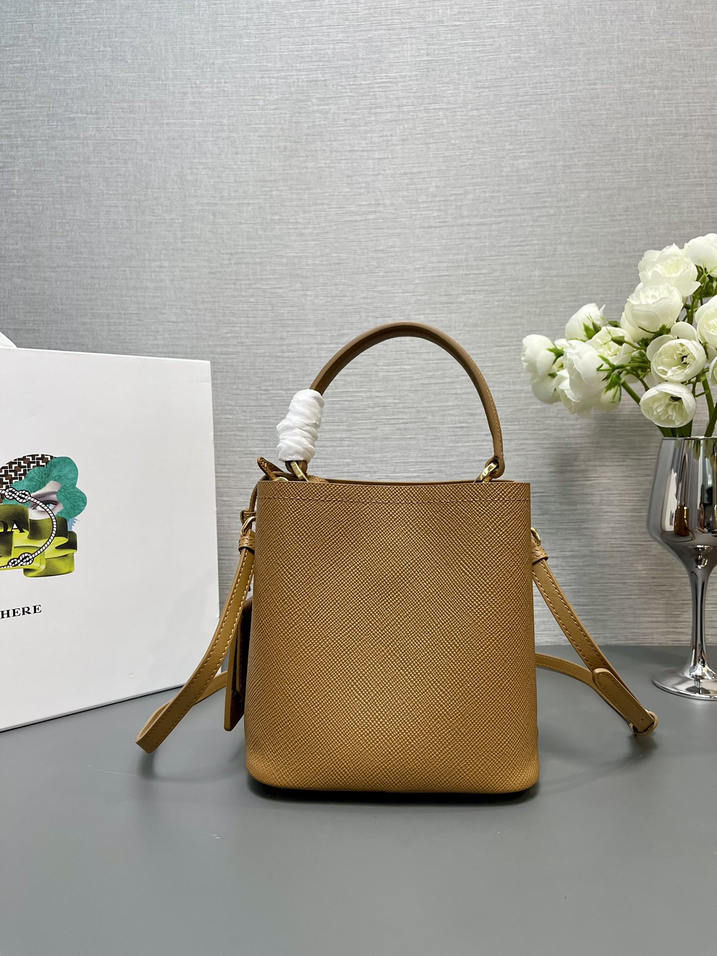 Prada Small Saffiano Leather Prada Panier Bag 18x17x10.5cm