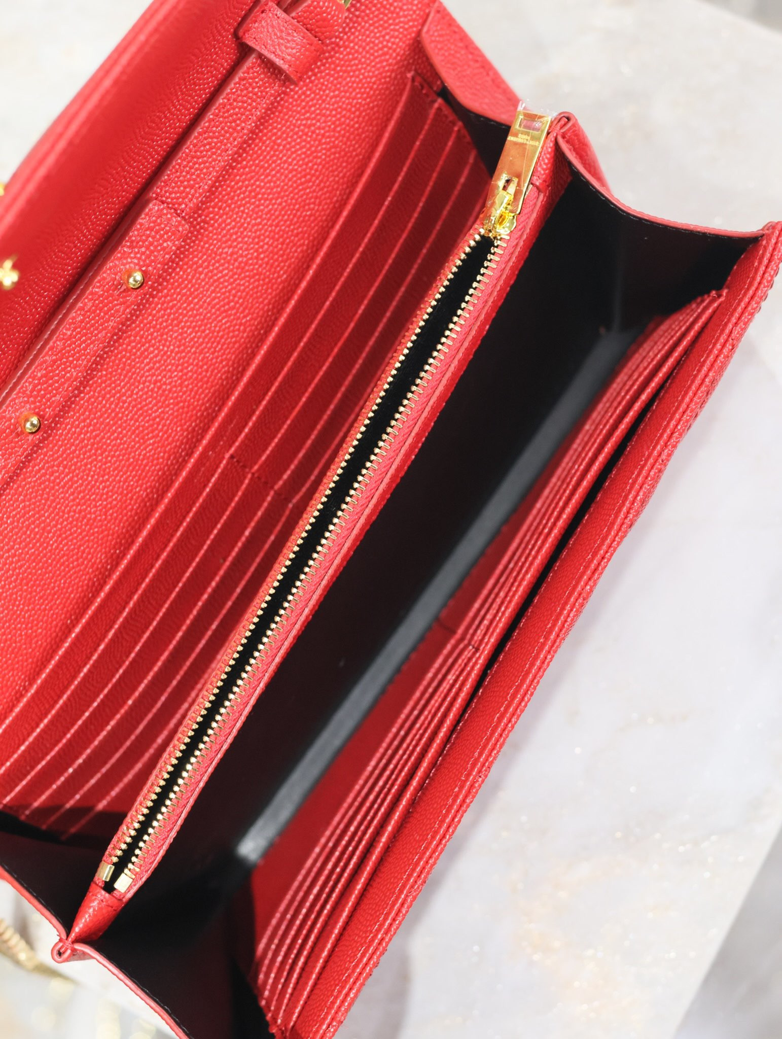 YSL Cassandra Monogram Classic Chain Wallet in Grained Poudre Leather 22.5 x 14 x 4cm