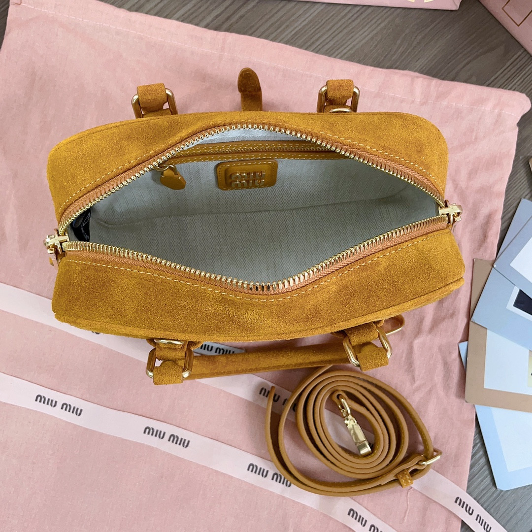 Miu Miu Arcadie padded suede top-handle bag 22X10.5X7.5cm