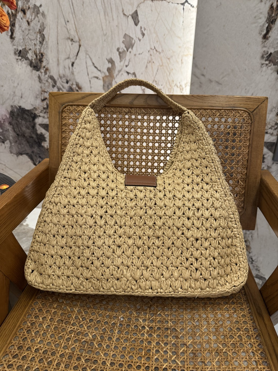 Celine CABAS TRIANGLE IN RAFFIA AND CALFSKIN 45 x 23 x 6cm