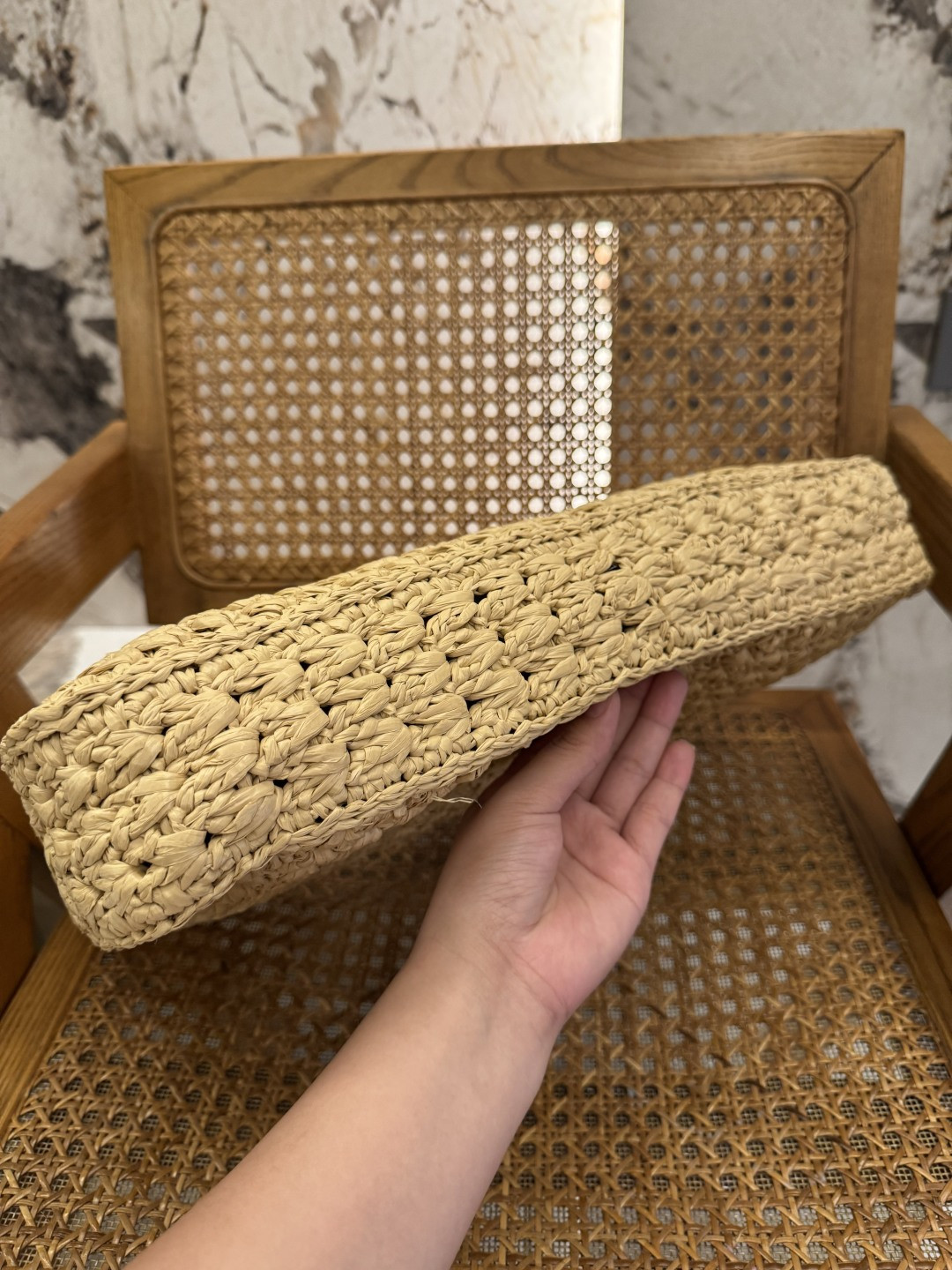 Celine CABAS TRIANGLE IN RAFFIA AND CALFSKIN 45 x 23 x 6cm