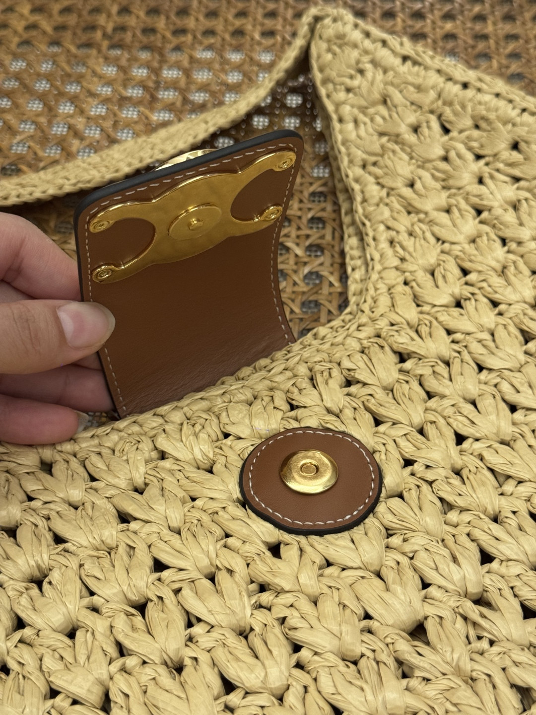 Celine CABAS TRIANGLE IN RAFFIA AND CALFSKIN 45 x 23 x 6cm