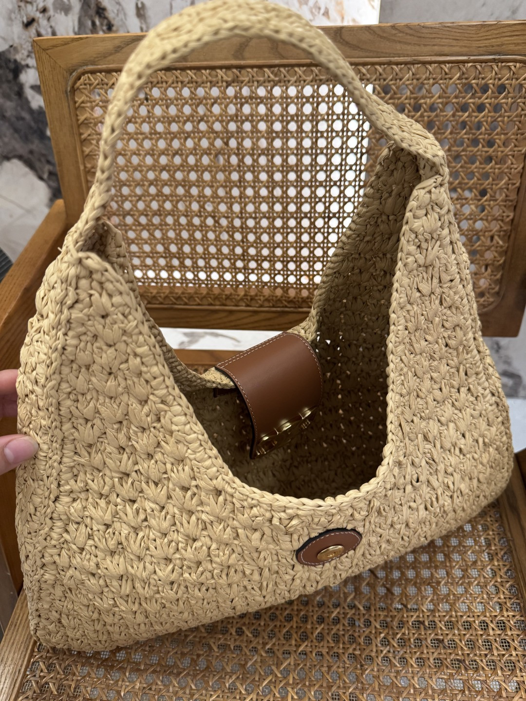 Celine CABAS TRIANGLE IN RAFFIA AND CALFSKIN 45 x 23 x 6cm