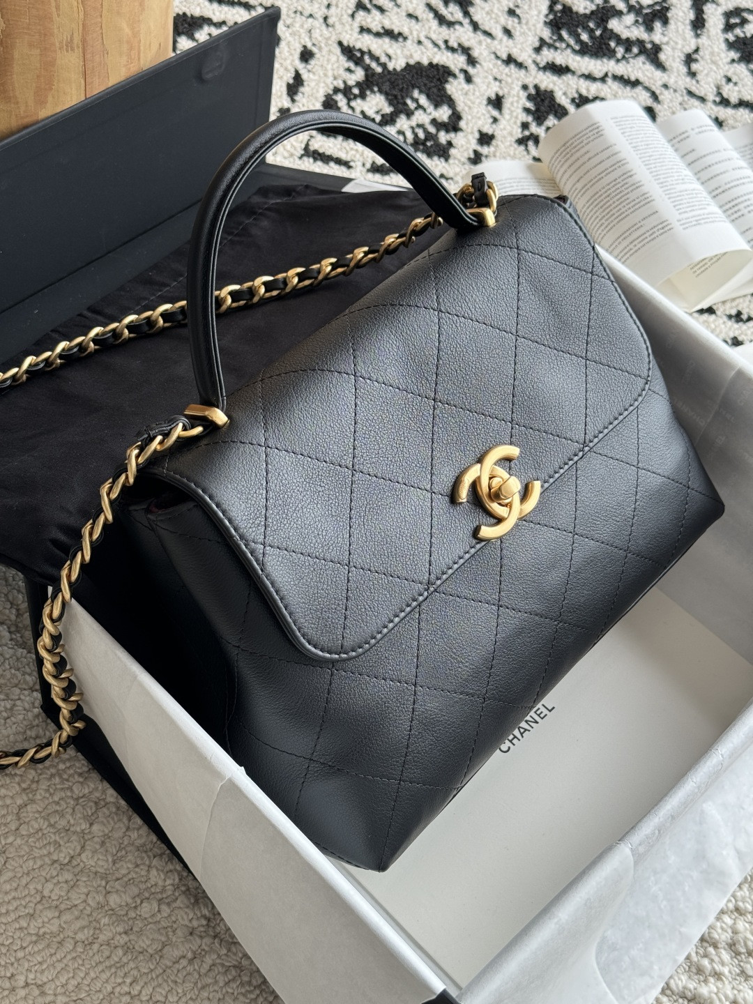 Chanel Large Flap Bag with Top Handle Calfskin 20.5x28x9.5cm