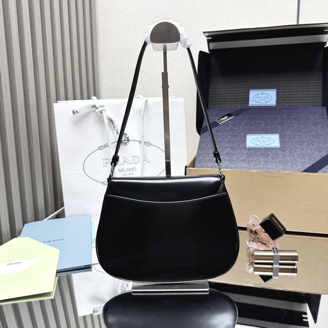 Prada Small Cleo brushed leather shoulder bag with flap 15.5x22x4cm