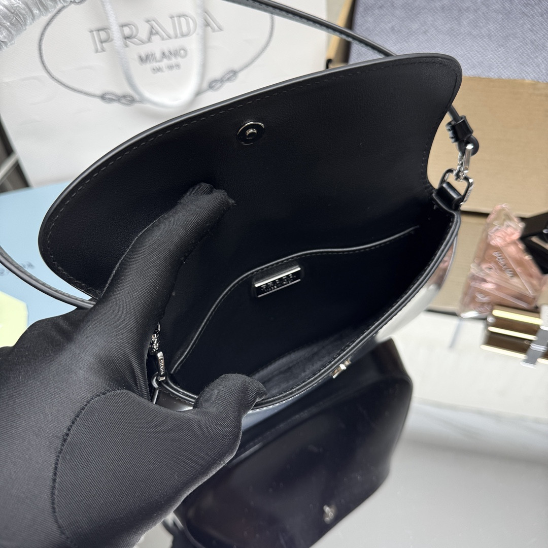 Prada Small Cleo brushed leather shoulder bag with flap 15.5x22x4cm