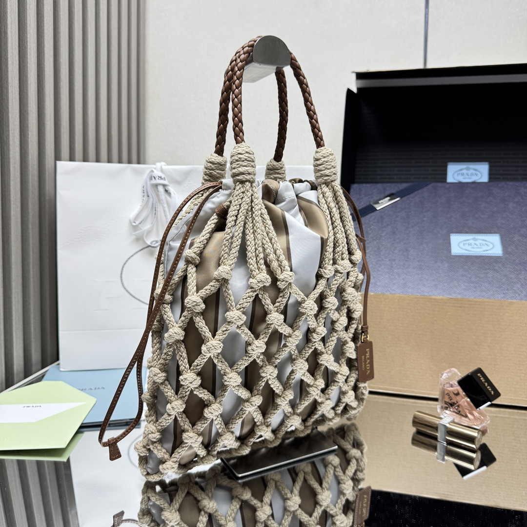 Prada Noué medium cotton macramé bag 37x30cm